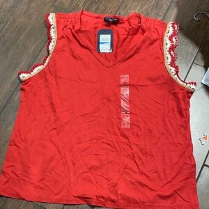 Nautica Red V-Neck Tank Top with Crochet Trim